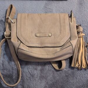Taupe Suede Crossbody with Tassel Accent - Unbranded